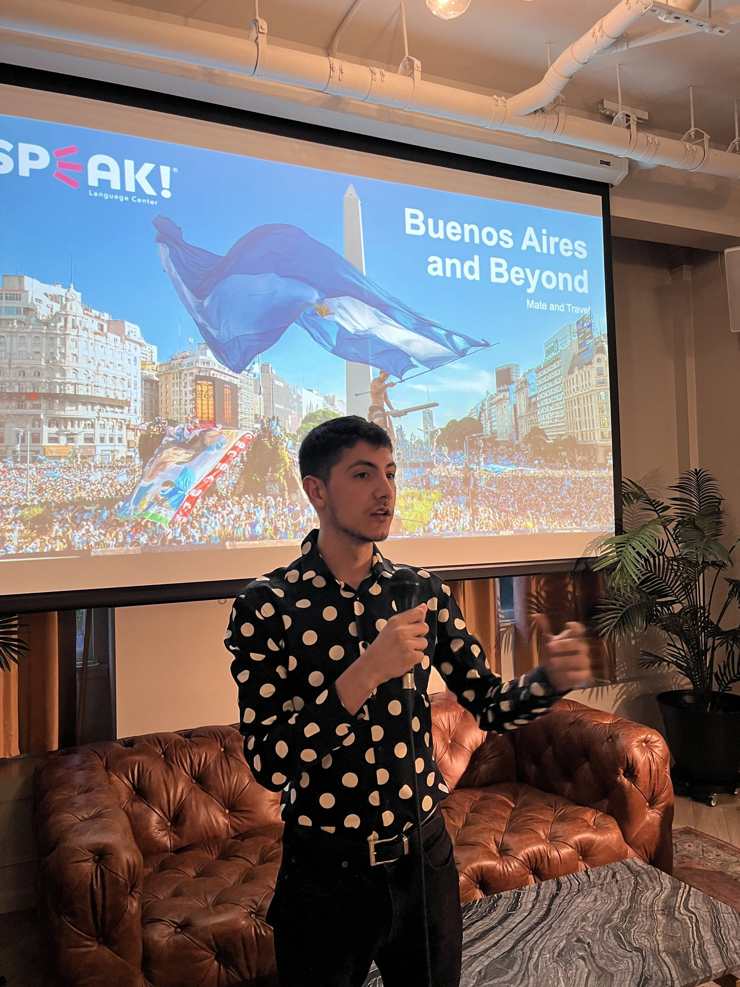 A speaker presenting Buenos Aires and Beyond.