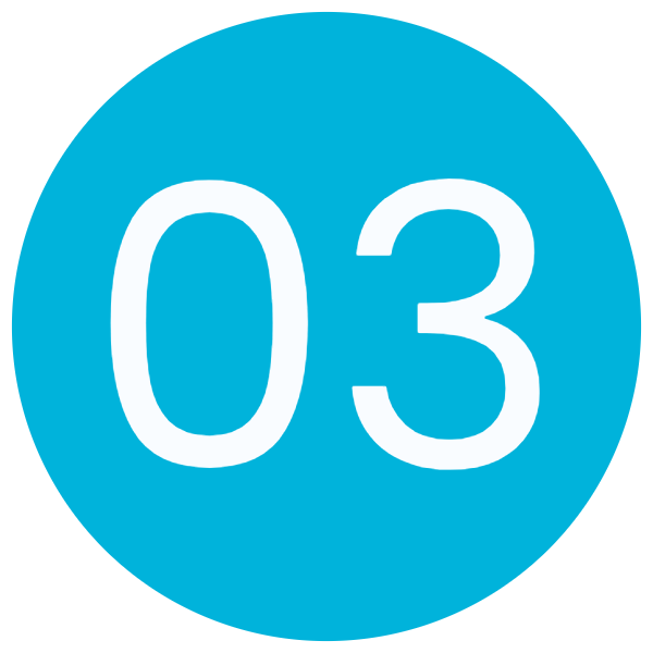 Blue circle with the number '03' in white text in the center.