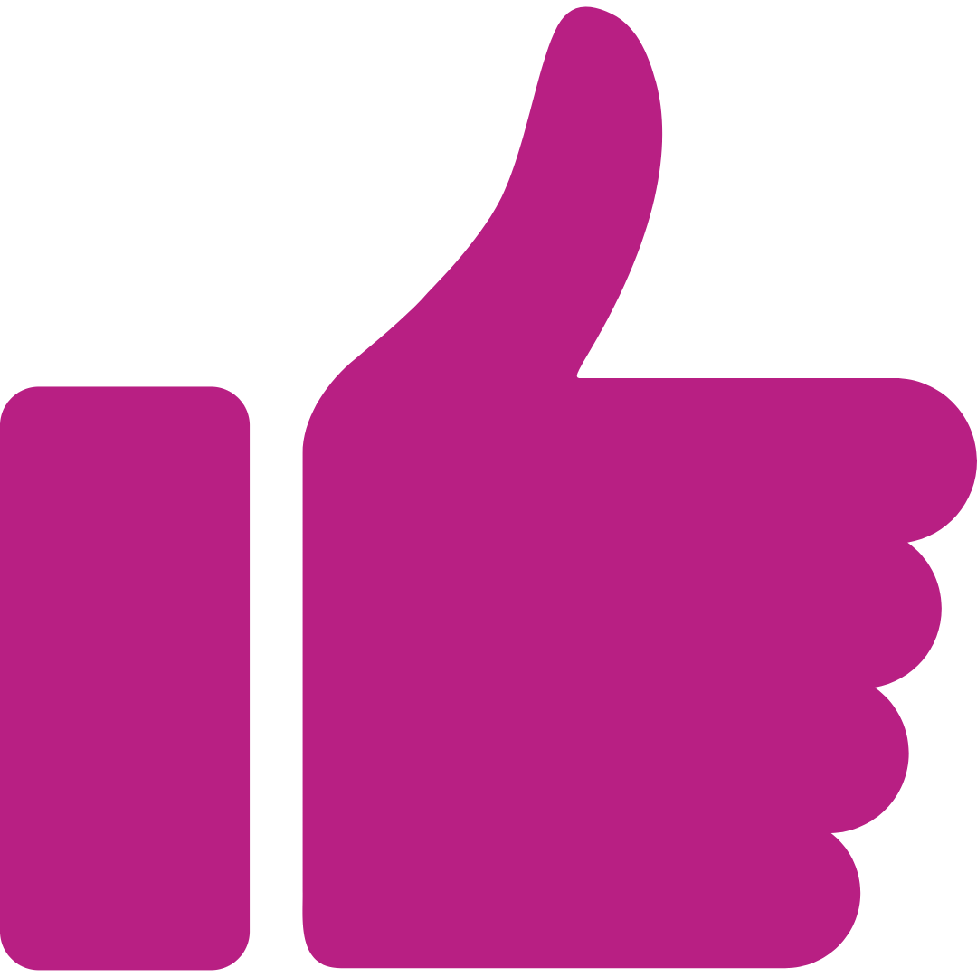 A large pink thumbs-up icon on a black background.