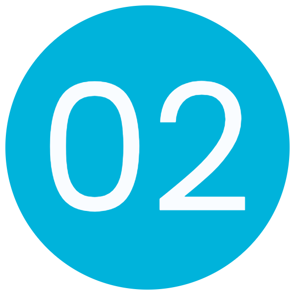 Blue circular icon with the number 02 in white text.