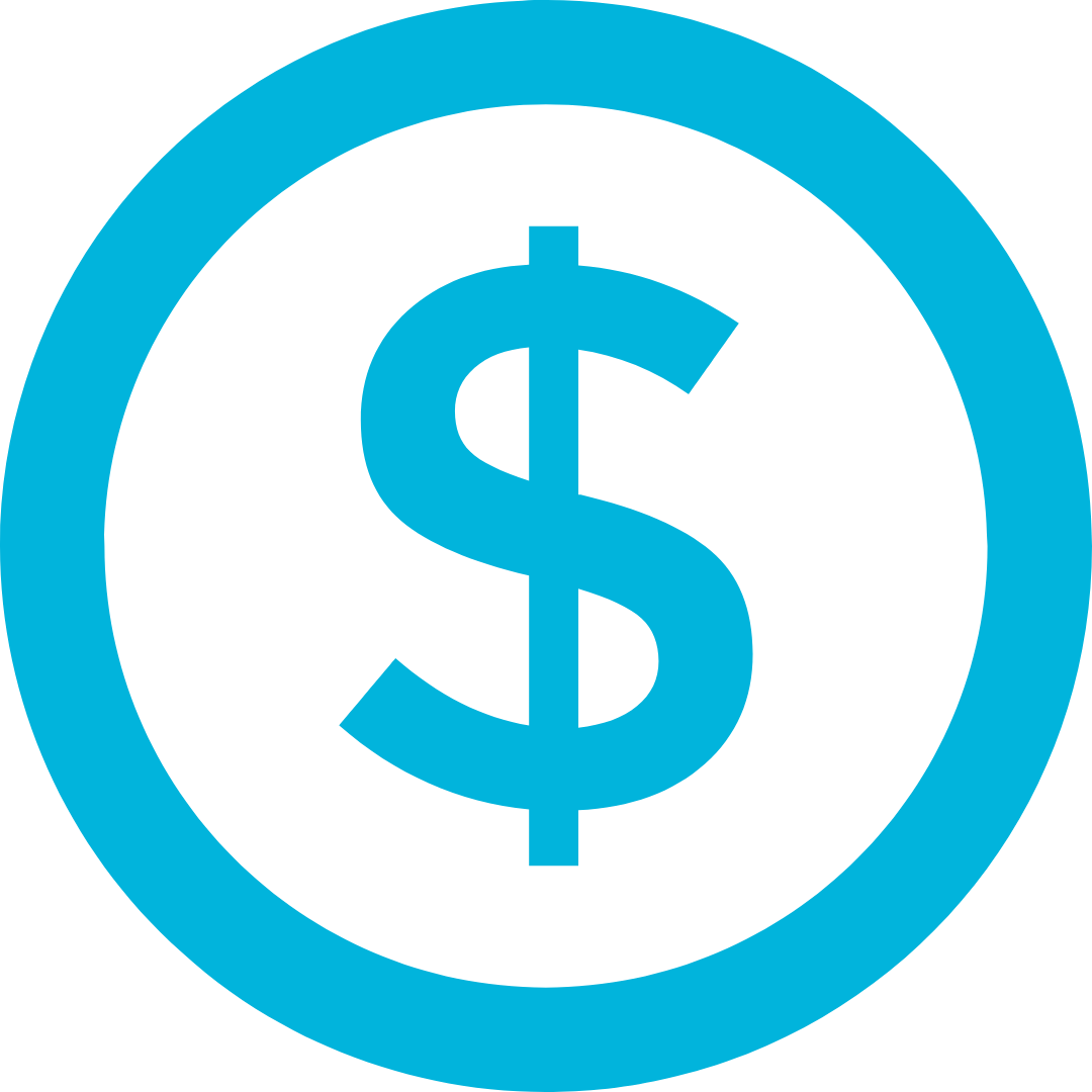 Blue dollar sign inside a blue circular border.