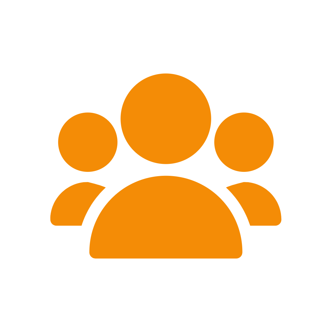 Icon of three orange human figures representing a group or community.