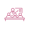Teacher and students in a classroom illustration.