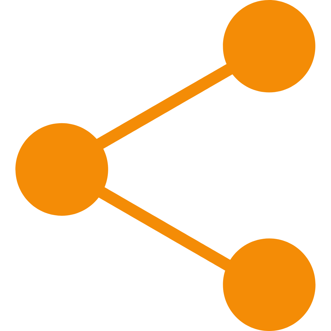 Orange network diagram with three circles connected by lines