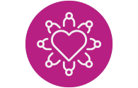 Pink circle with a white heart surrounded by interconnected loops