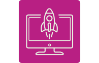Rocket launching from a computer screen icon.