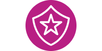 Shield icon with a star in the center, on a purple background.