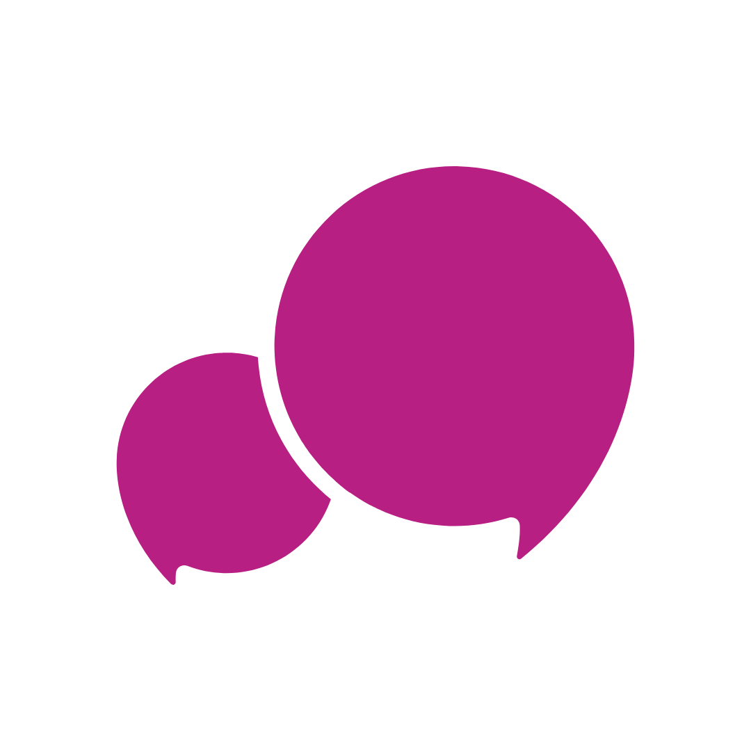 Two purple speech bubbles on a white background, one larger and one smaller, overlapping slightly.
