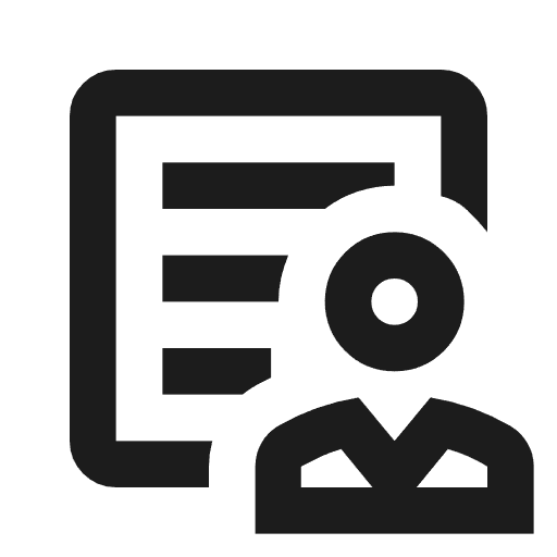 Icon eines Dokuments mit einer Person davor, symbolisiert Dokumentation oder Schulung.