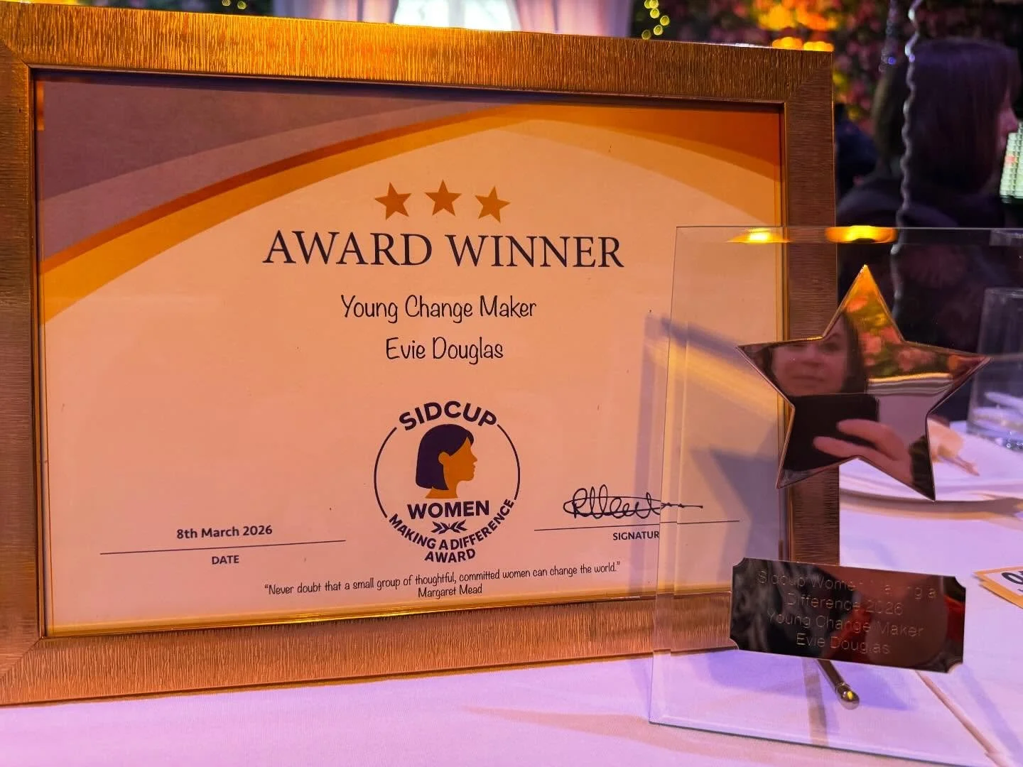 Yesterday, our instructor Evie received her award after winning the Young Changemaker category at the Sidcup Women Making a Difference Awards.

This recognition celebrates her incredible dedication to teaching self-defence to women and girls. The hug