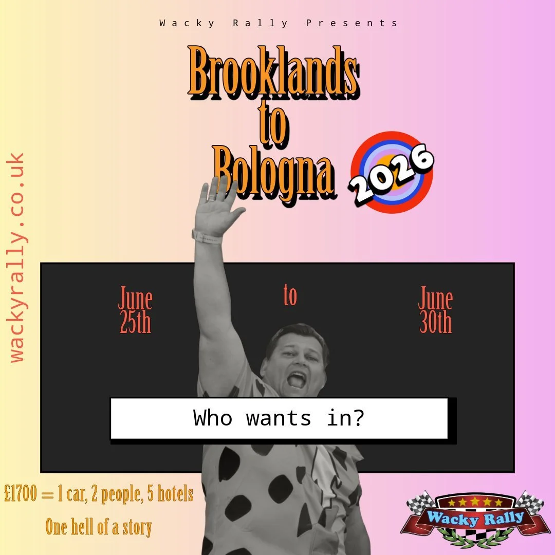 &pound;1700 = 1 car, 2 people, 5 hotels...... One HELL of a story!

Book your space now before it disappears!