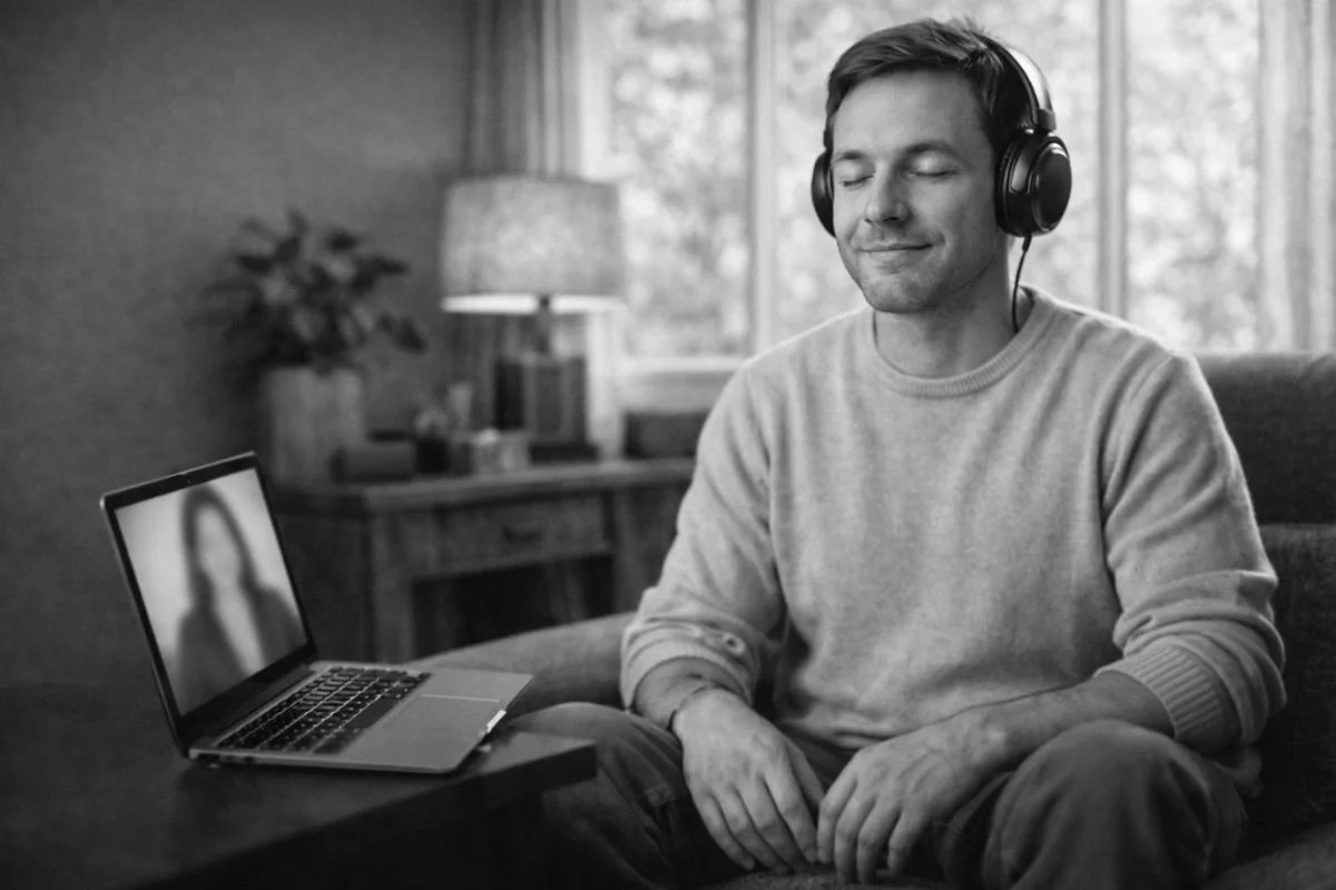 Image of a man in an RTT Therapy session with Holorise, looking satisfied