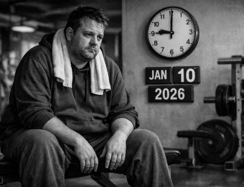 Image of a man at gym lacking willpower