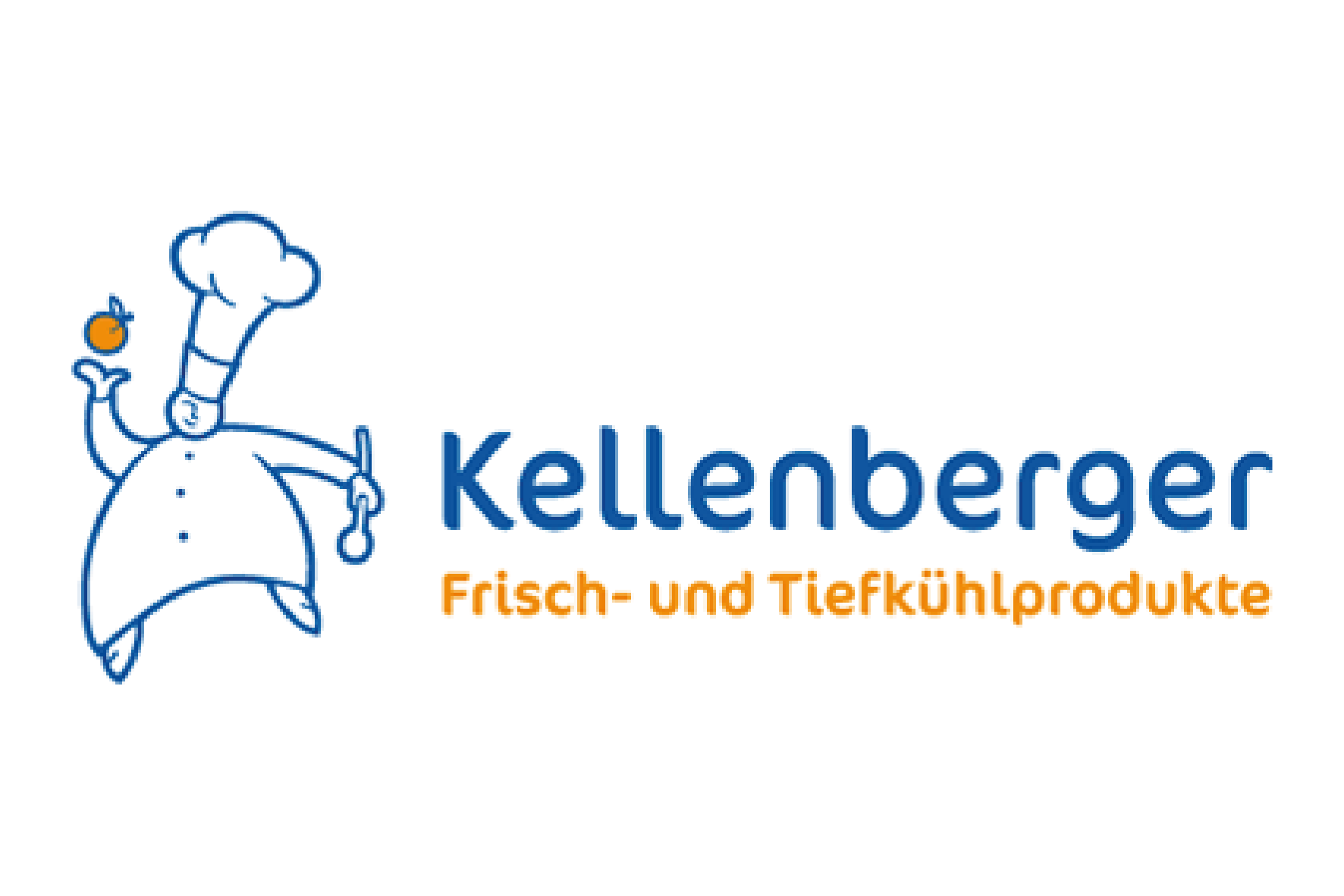Logo von Kellenberger mit einem fröhlichen Koch, der ein Messer und eine Gabel hält, und der Text »Kellenberger Frisch- und Tiefkühlprodukte«.