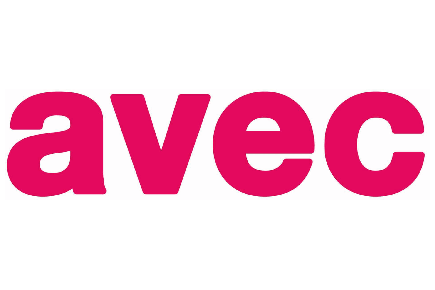 Das Logo des Unternehmens ‚aVec‘ in großen, pinkfarbenen Buchstaben auf weißem Hintergrund.