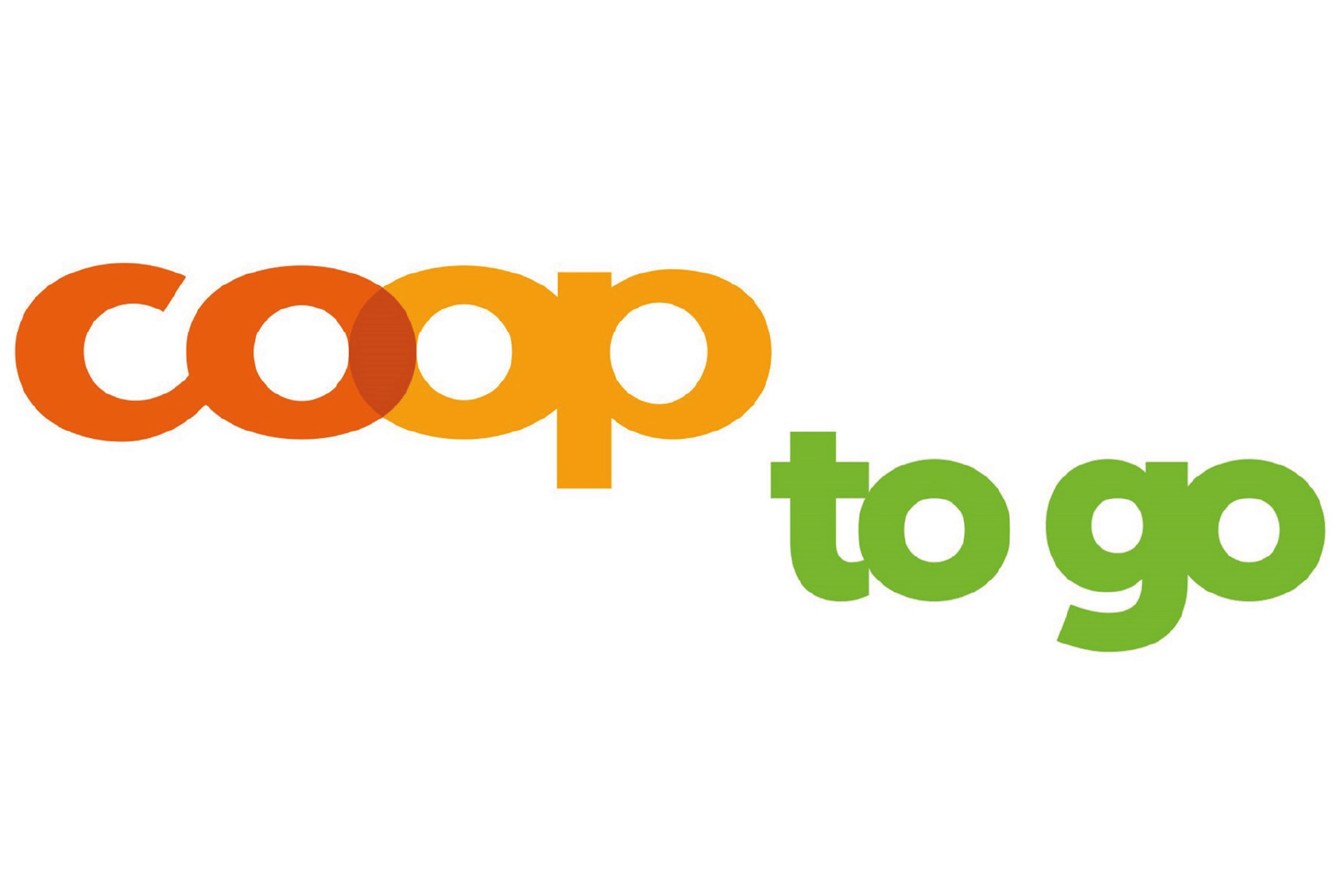 Logo mit den Worten "co op" in orange Tönen und "to go" in grünen Buchstaben.