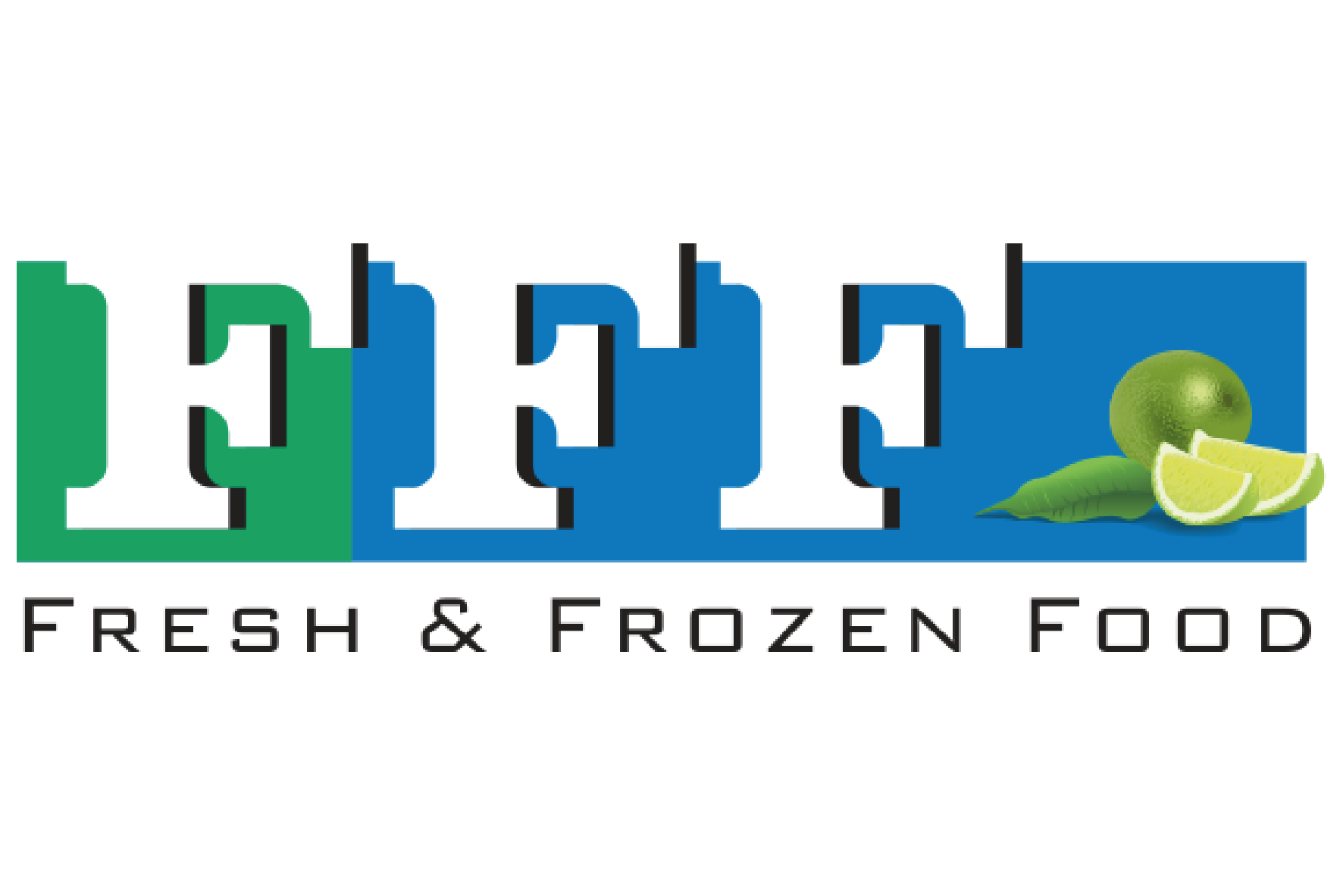 Logo mit den Worten 'Fresh & Frozen Food' und einer Abbildung von Limetten und Minzblättern.