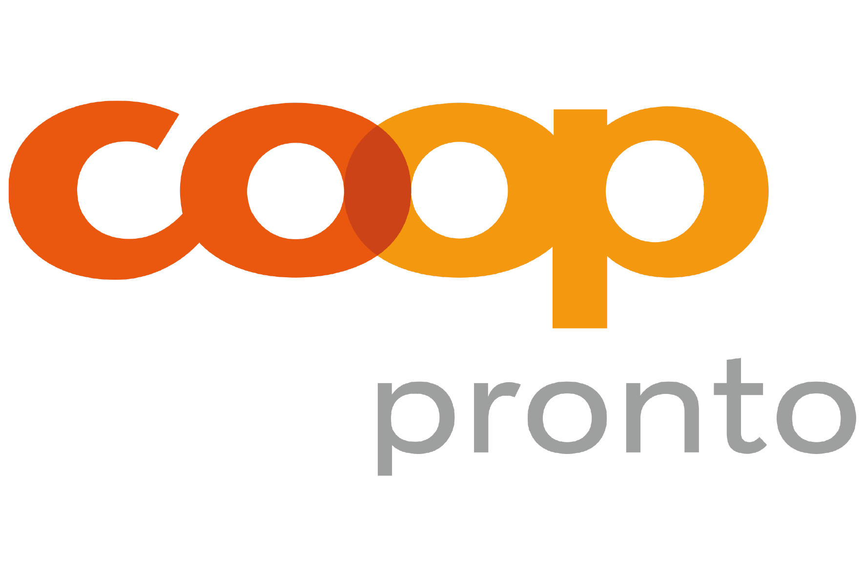Logo von Coop Pronto, bestehend aus orangefarbenem und gelbem Text 'coop' und grauem Text 'pronto'