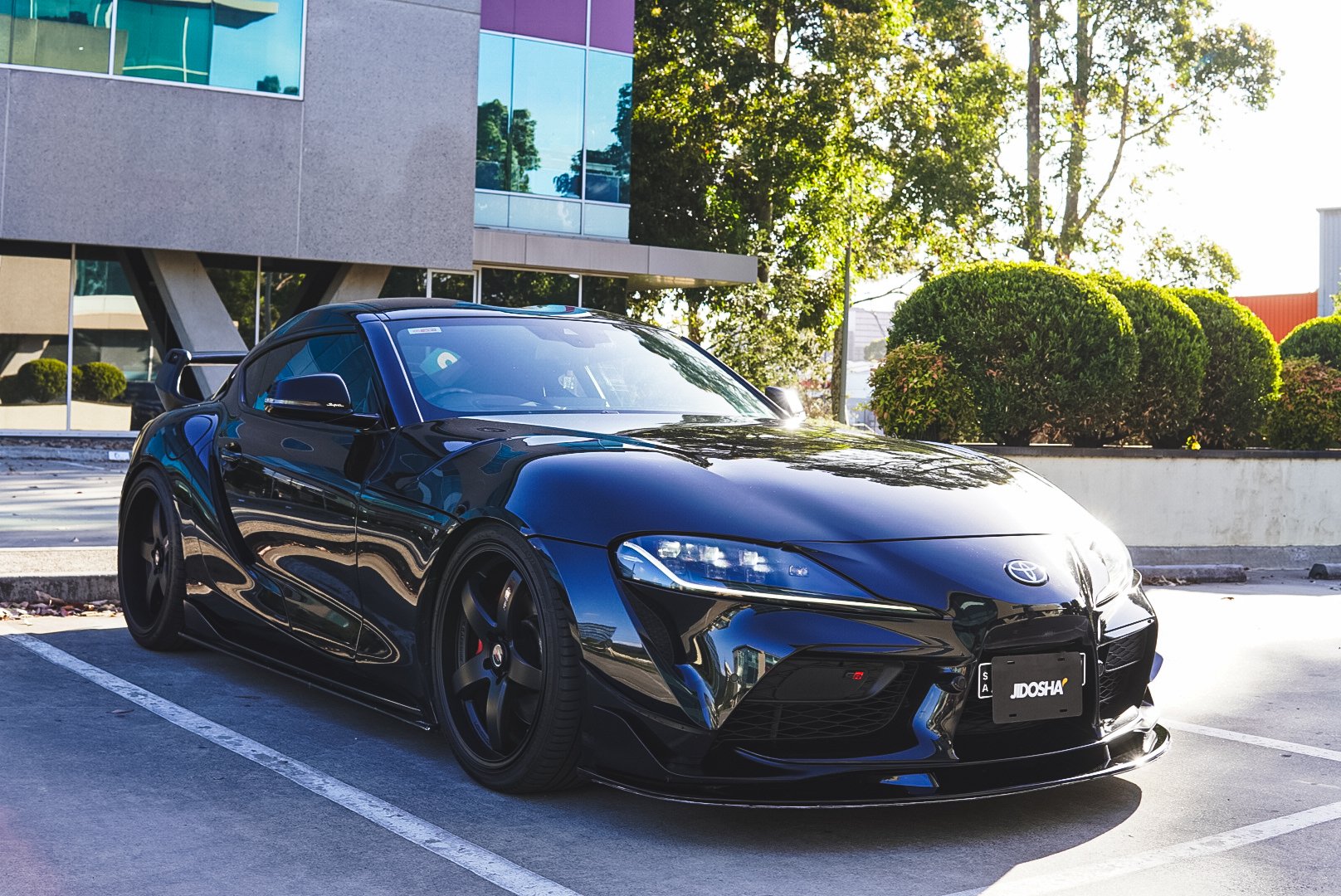 Black Toyota Supra sports car after car detailing service Melbourne