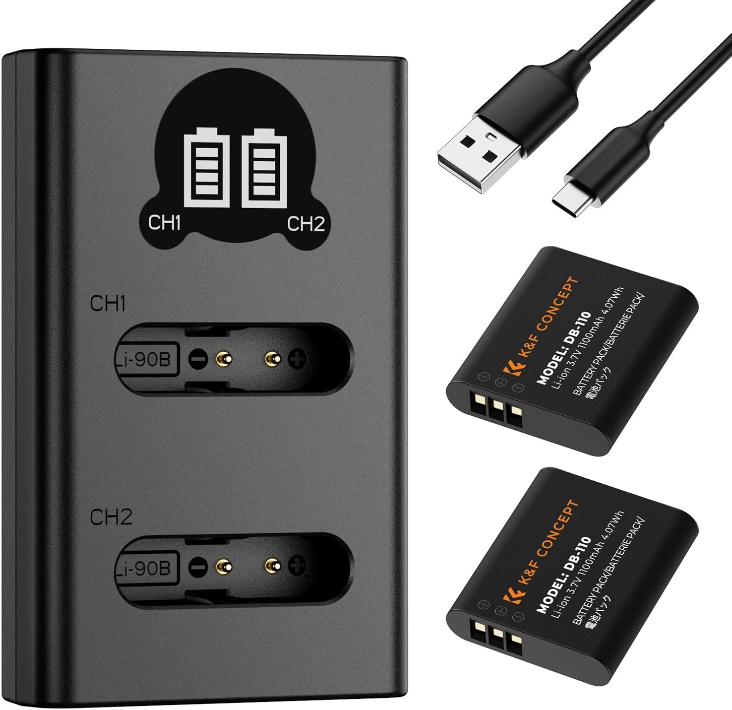 Batteria e caricabatterie per videoregistratore o fotocamera con scheda di alimentazione.