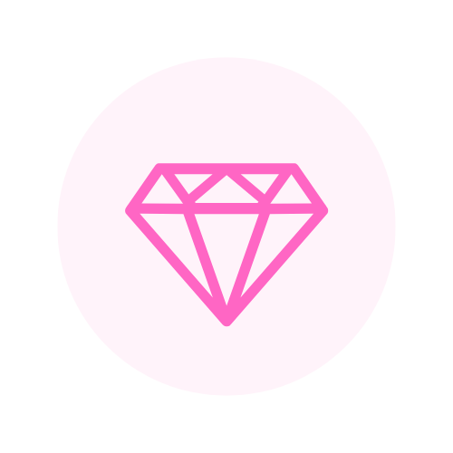 Pink diamond icon inside a white circle on a black background.