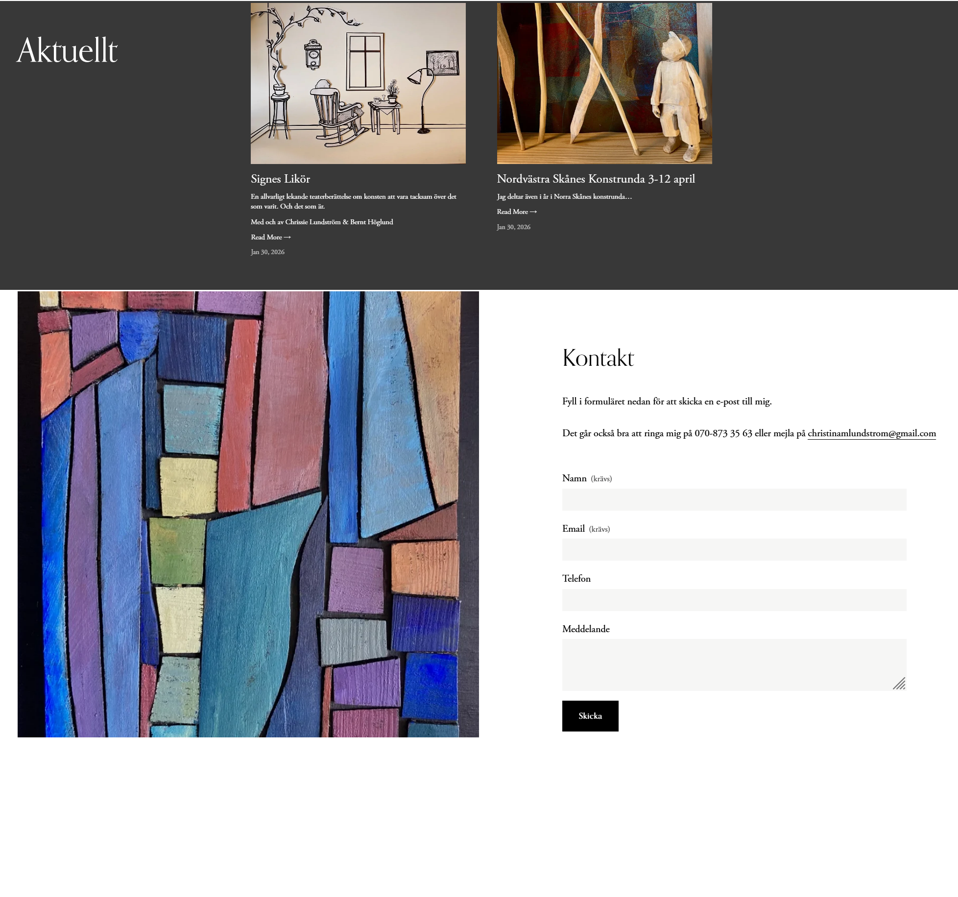 Bloggfunktion och kontaktformullär