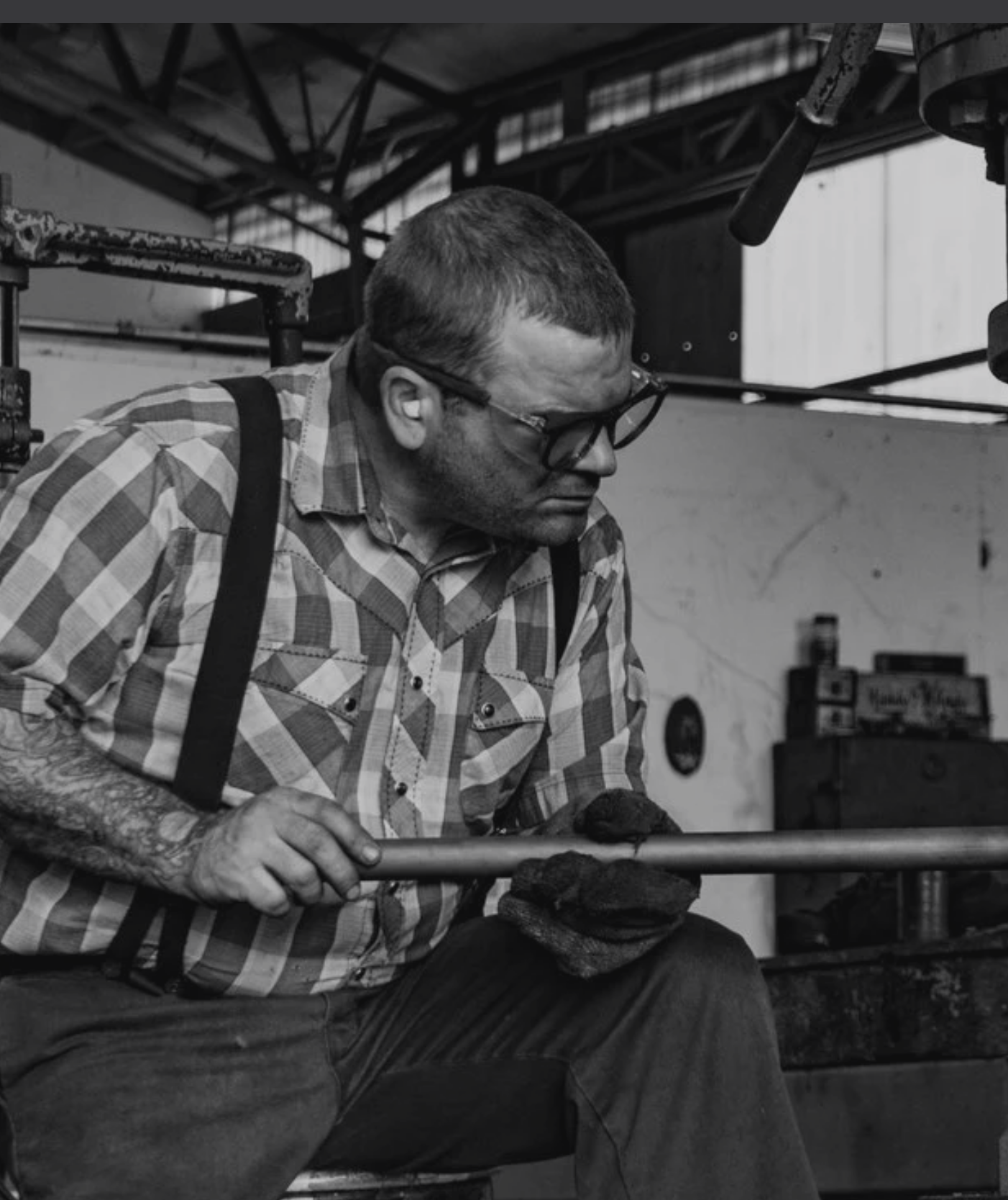 Iron worker Andy Dohner in the blacksmithing studio.