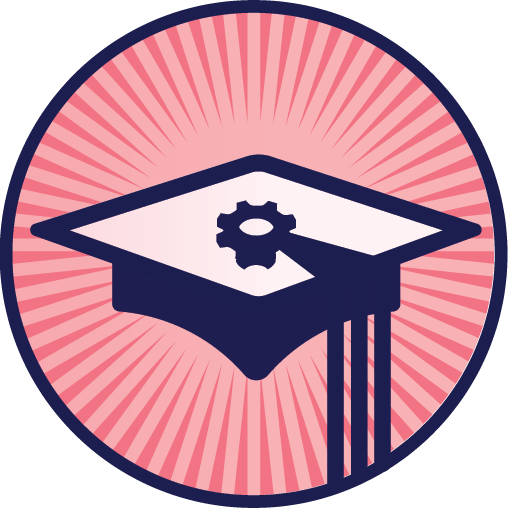 Mortarboard with gear icon holding tassel