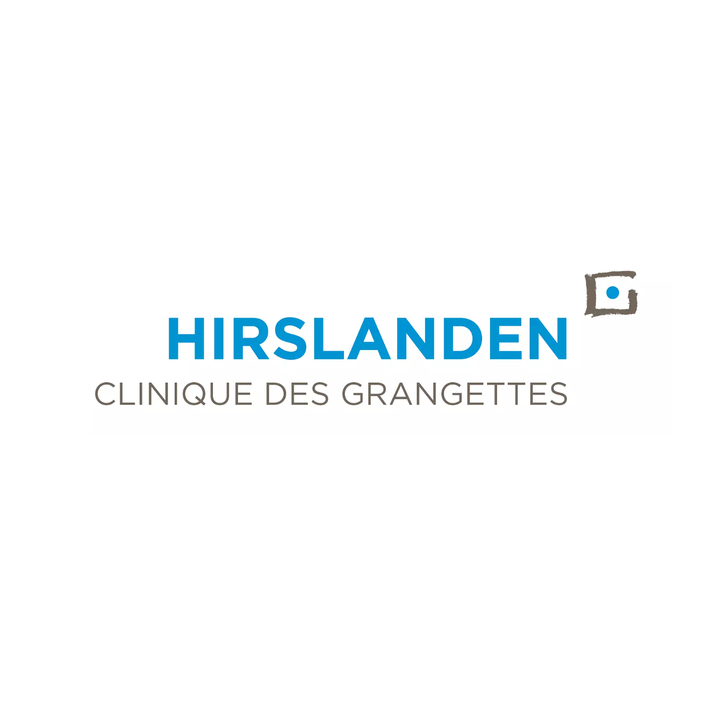 Logo for Hirslanden Clinique des Grangettes, with a stylized icon of a building and a blue dot.