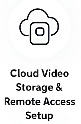 Icon of a cloud with a square inside, representing cloud video storage and remote access setup.