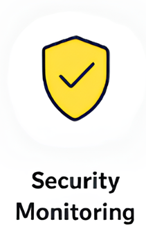 Yellow shield icon with a checkmark and the text 'Security Monitoring'.