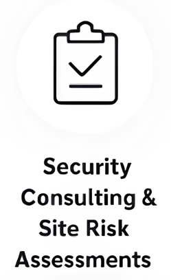 Icon of a clipboard with a check mark, representing security consulting and site risk assessments.
