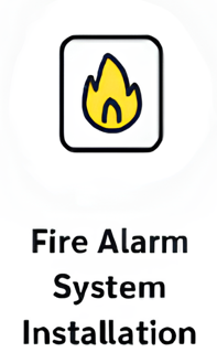 Icon of a fire with flames, indicating fire alarm system installation