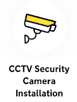 Illustration of a CCTV security camera with the text 'CCTV Security Camera Installation' beneath it.