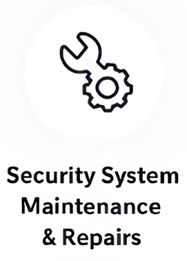 Icon of a wrench and gear representing security system maintenance and repairs