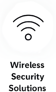 Icon of Wi-Fi signal with text 'Wireless Security Solutions' underneath.