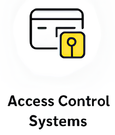 Icon of a security card with a yellow key symbol and the text 'Access Control Systems'