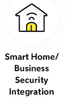 Icon of a house with a lock inside, representing smart home or business security integration.