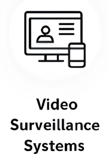 Icon of a computer monitor and smartphone displaying a user profile, with text 'Video Surveillance Systems' below.