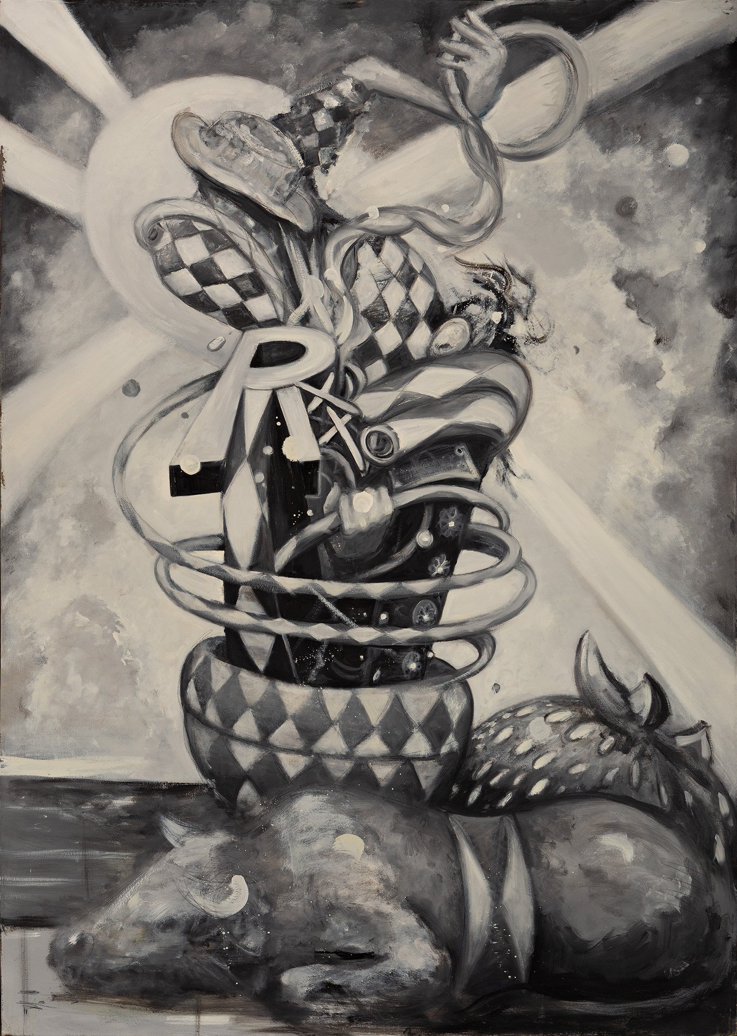 "Hot water at 10" #3 B&W. 2026, oil on canvas, *4"x60".