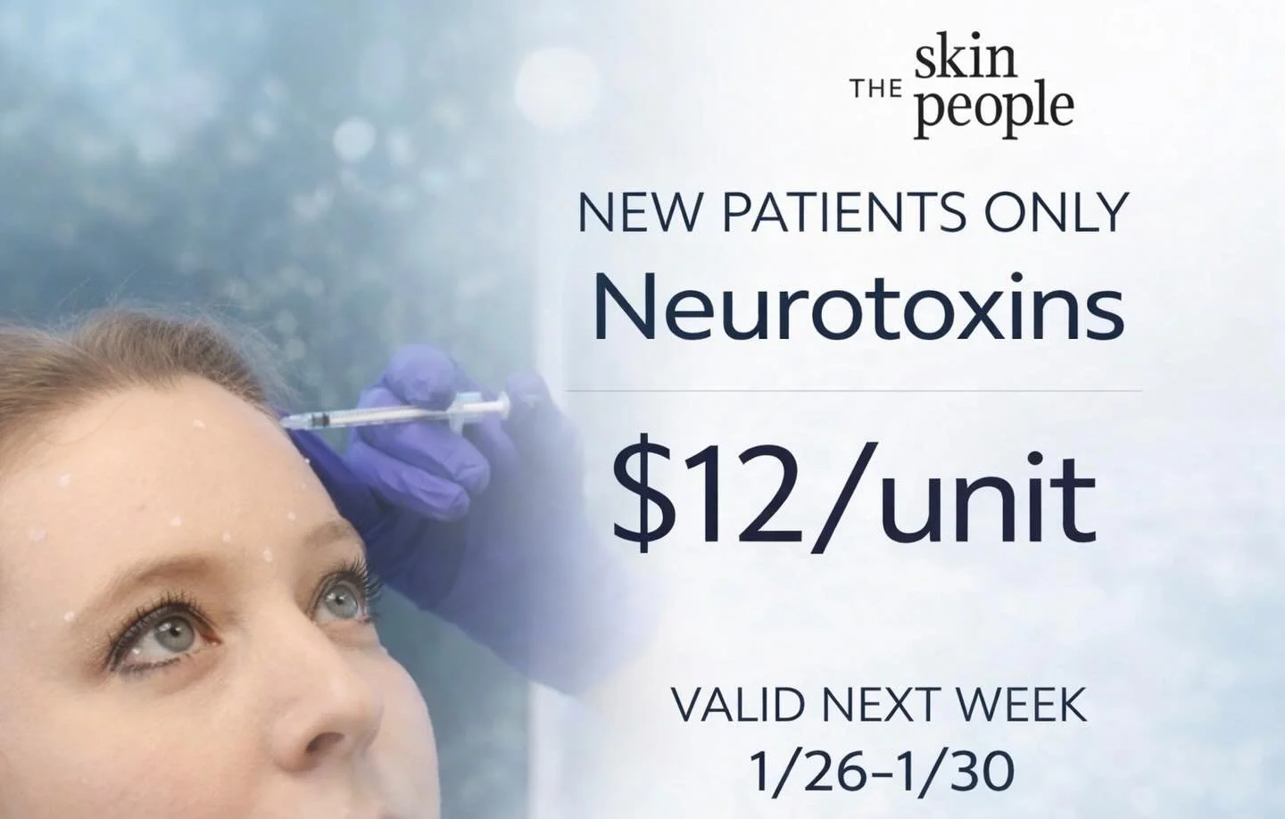 ✨ New face, who dis? ✨
New patients only: $12/unit neurotoxins ALLLLL week (1/26&ndash;1/30)!
 
And yesss, we&rsquo;re even open tomorrow 11&ndash;3pm 👀💉
Let&rsquo;s get your face frozen!! 

#theskinpeople #neurotoxinpromo #houstonderm #bestdermsin