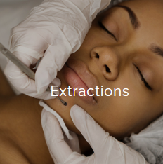 A woman receiving a facial injection or extraction procedure from a healthcare professional wearing white gloves.