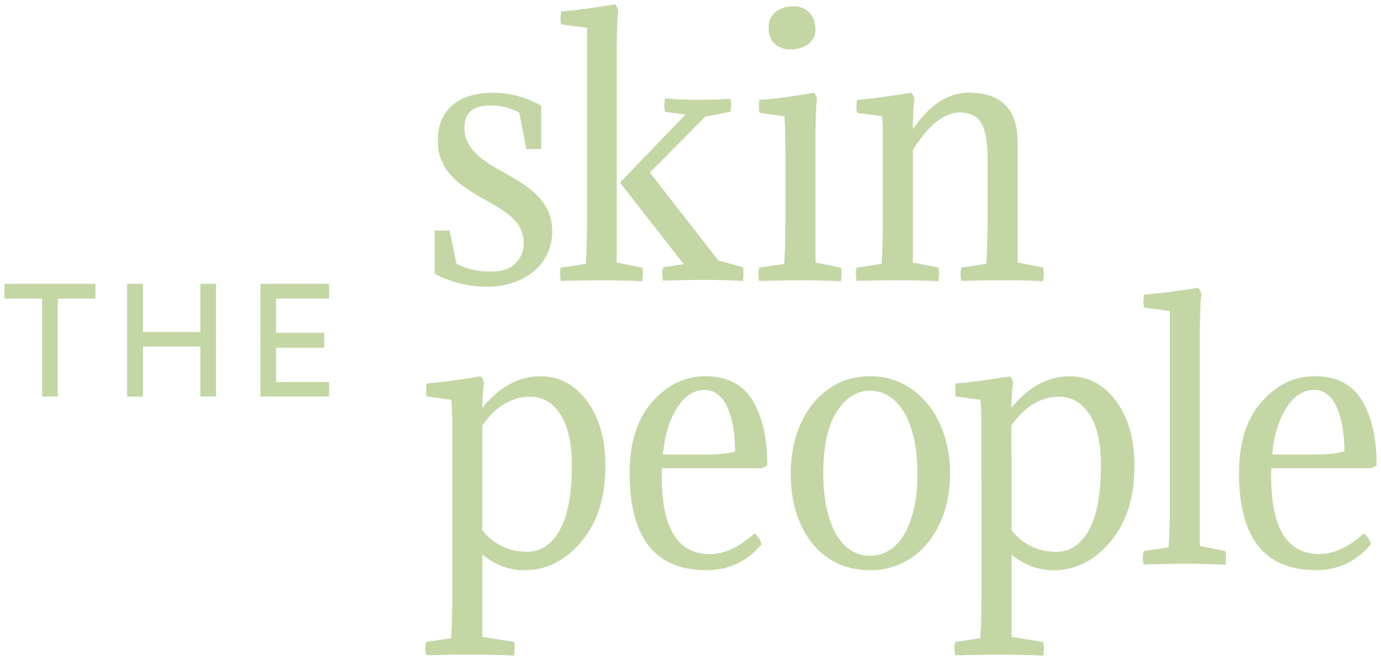 A word cloud featuring the words "skin," "the," and "people" in various sizes and shades of green on a black background.