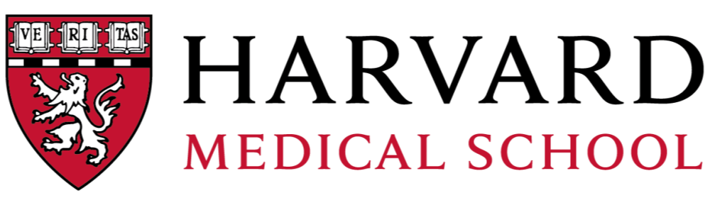 Harvard Medical School logo with a shield featuring a lion and the words 'Harvard Medical School'.