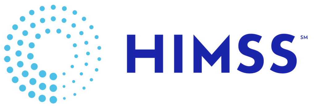 HIMSS logo with circular pattern of blue dots to the left of the text.