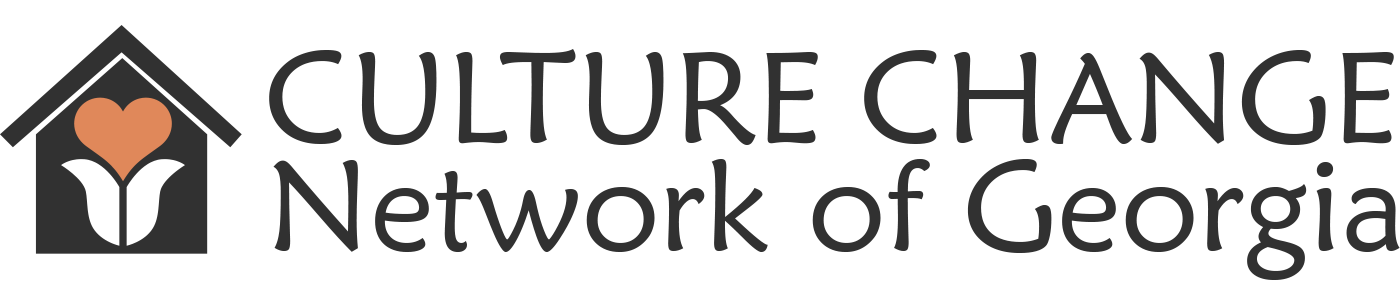 Logo for Culture Change Network of Georgia featuring a house outline with a heart, a tulip, and the organization name.