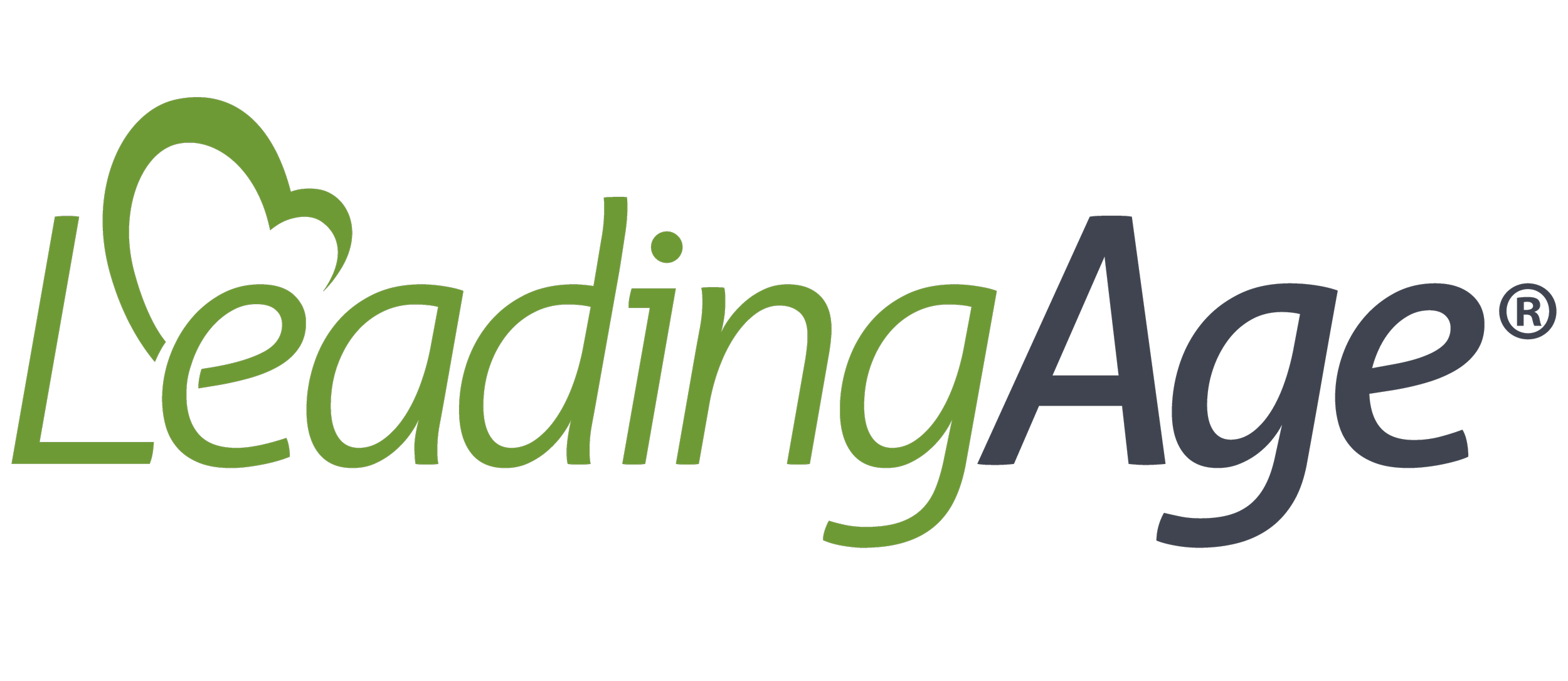 LeadingAge logo with the words 'LeadingAge' in green and gray text, featuring a stylized green heart shape.