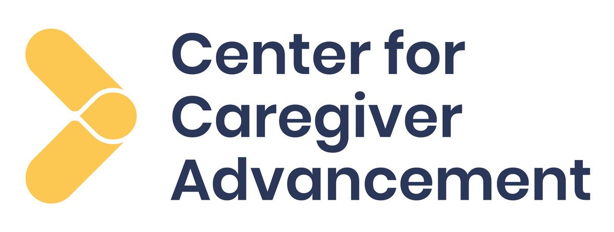 Logo featuring yellow capsules and the text 'Center for Caregiver Advancement' in dark blue.