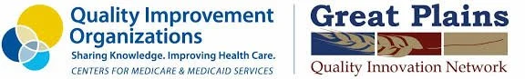 Logos of two organizations: 'Quality Improvement Organizations' with a yellow and blue logo, and 'Great Plains' with a stylized road design, both related to healthcare quality.
