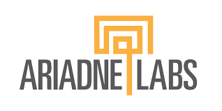 A logo for ARIADNE LABS with an abstract orange maze design above the text